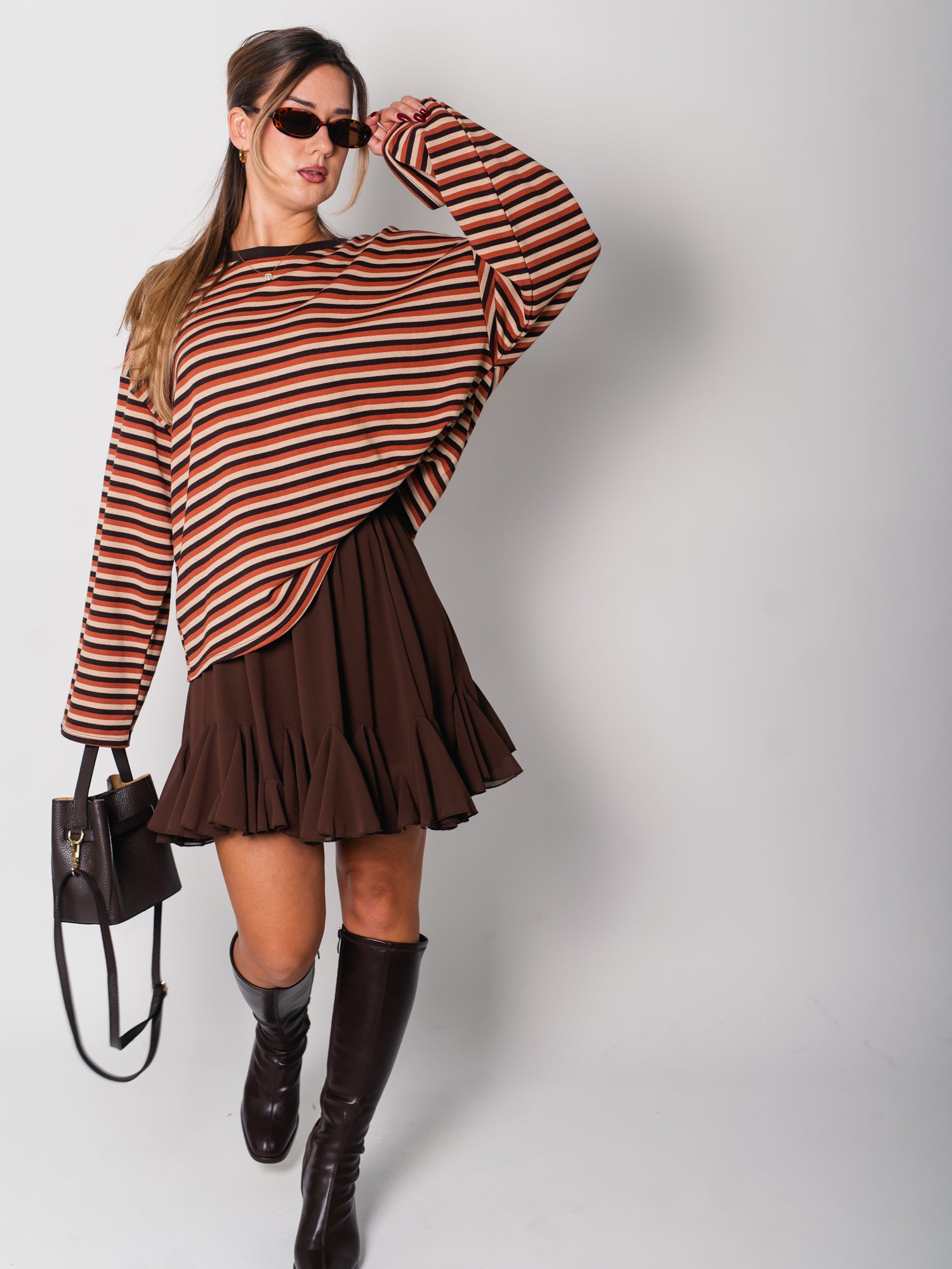 Streifen Longsleeve - Terrakotta/Espresso/Beige