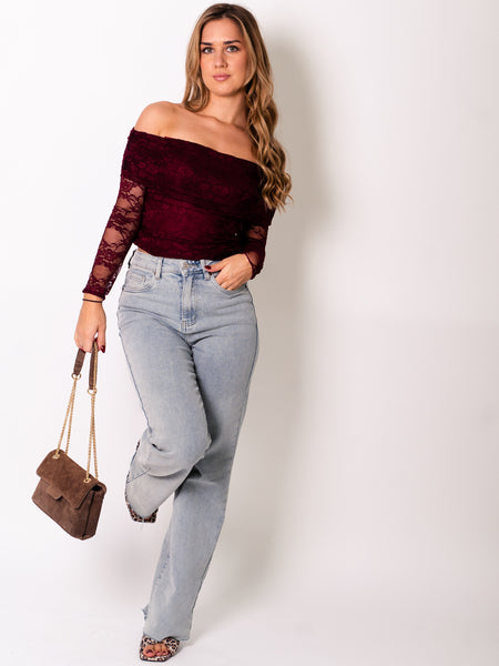 Timeless Offshoulder Shirt - Weinrot