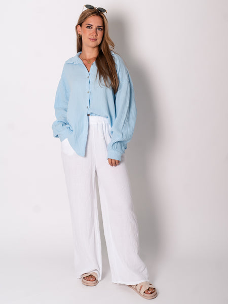 Midi Waffle Bluse - Hellblau