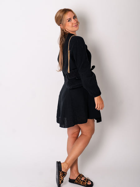 Filipa Musselin Kleid - Schwarz