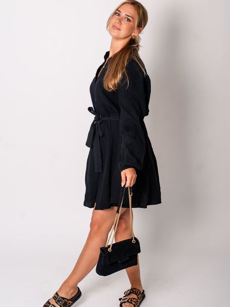 Filipa Musselin Kleid - Schwarz