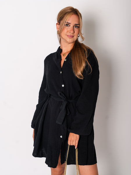 Filipa Musselin Kleid - Schwarz