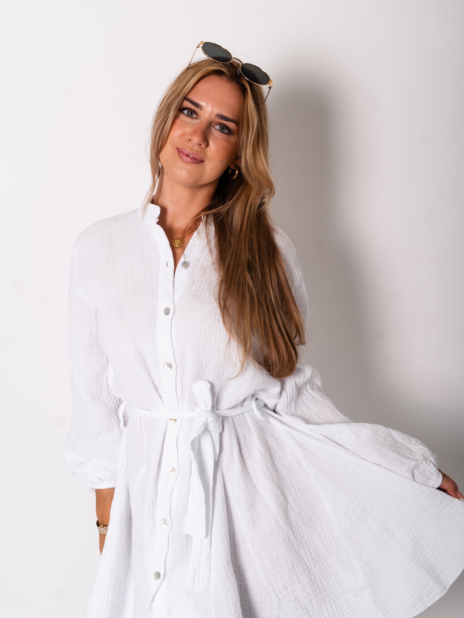 Filipa Musselin Kleid - Weiß