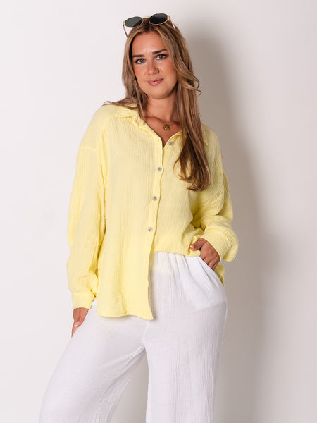 Midi Waffle Bluse - Zitronengelb