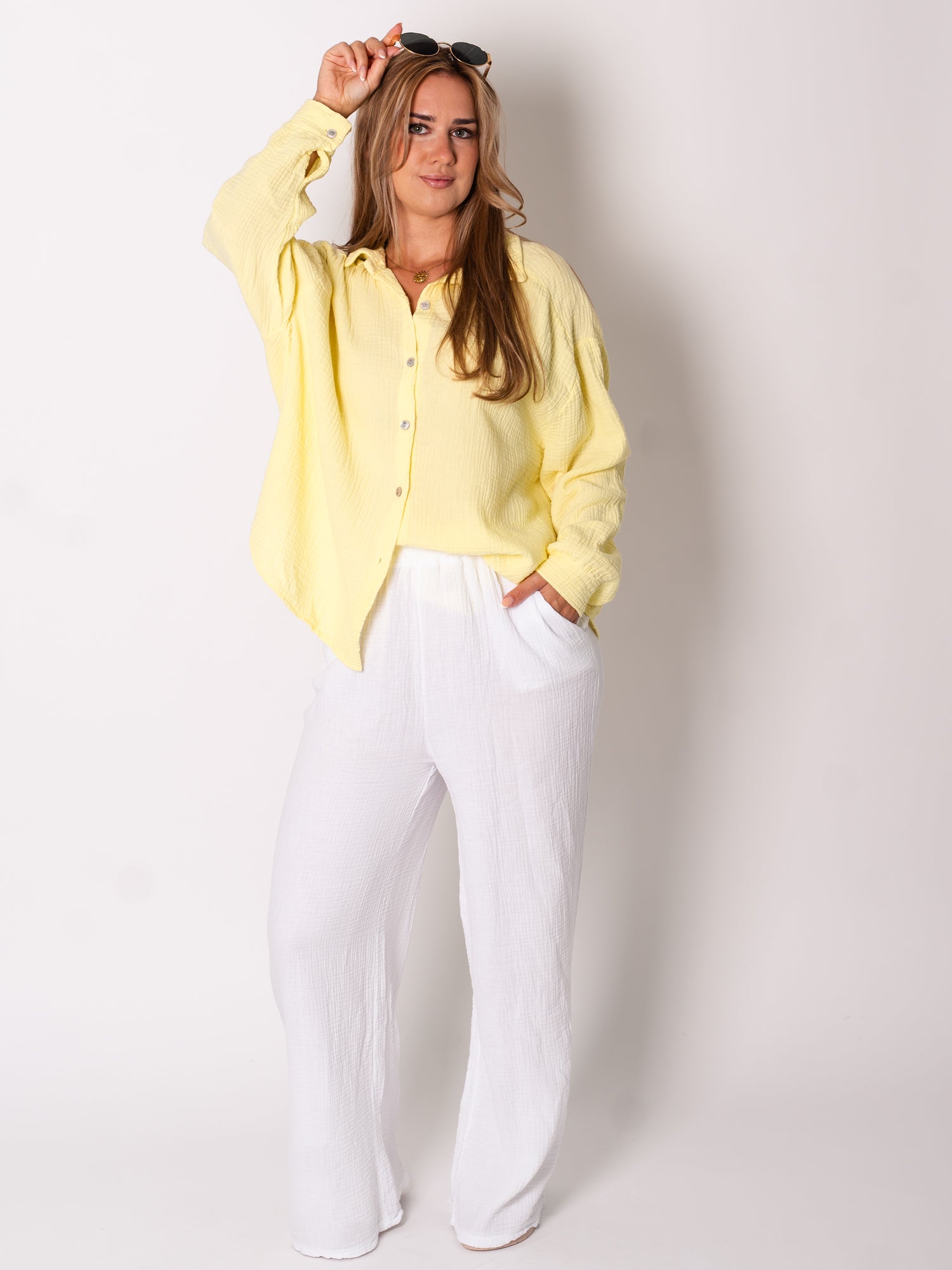 Midi Waffle Bluse - Zitronengelb