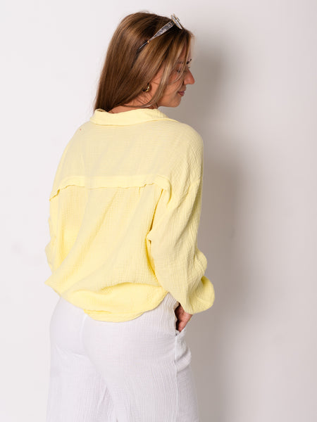 Midi Waffle Bluse - Zitronengelb
