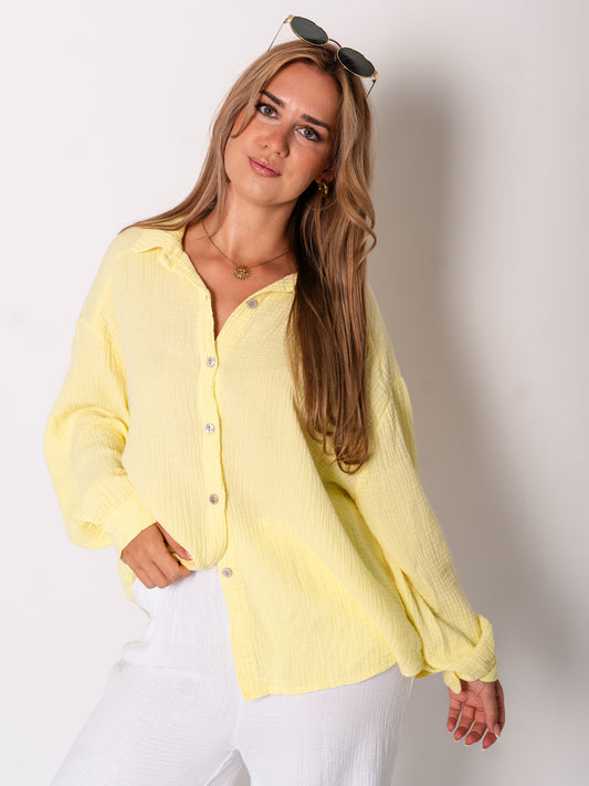 Midi Waffle Bluse - Zitronengelb