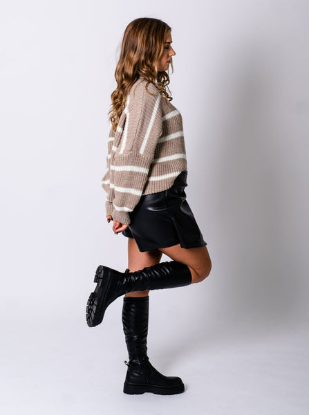 Sally Streifen Pullover - Taupe/Weiß