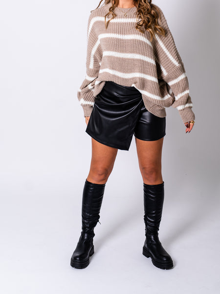 Sally Streifen Pullover - Taupe/Weiß