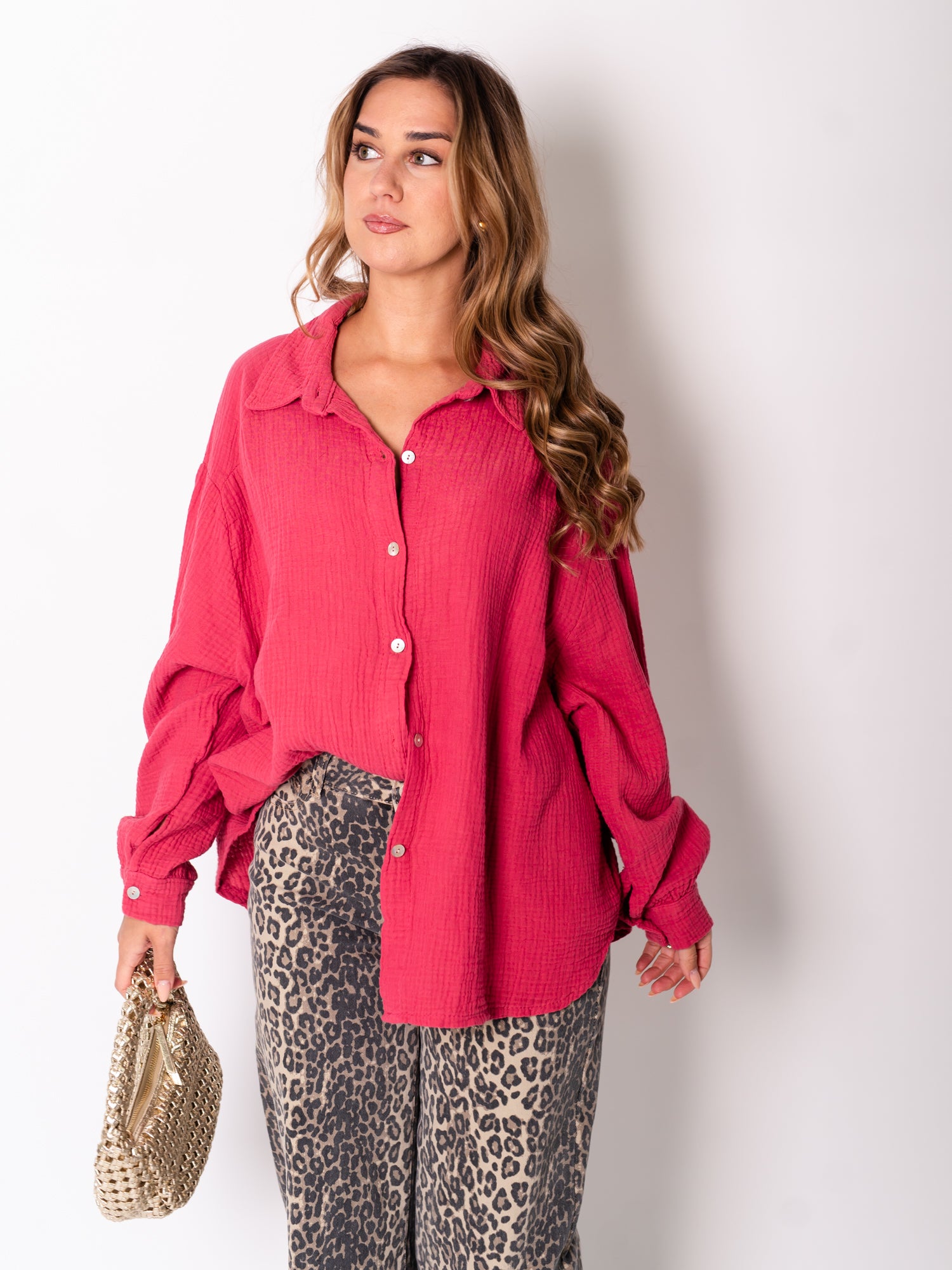 Midi Waffle Bluse - Cherry