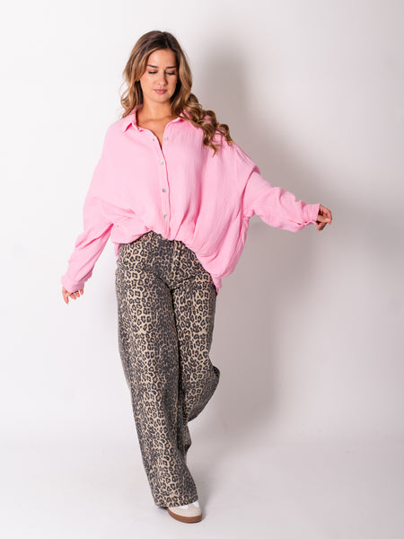 Waffle Oversize Bluse - Bubblegum