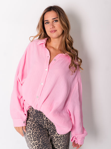 Waffle Oversize Bluse - Bubblegum