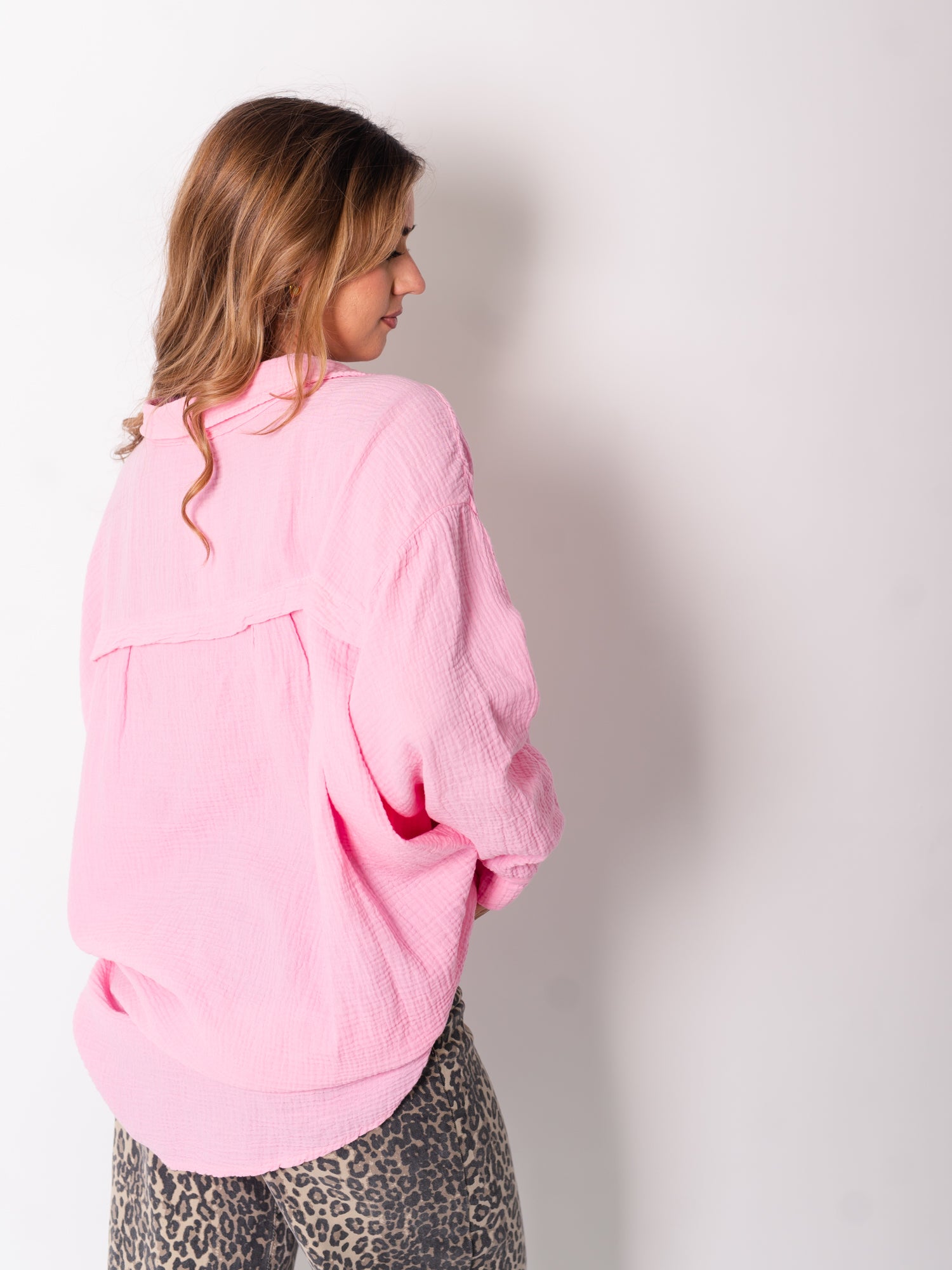 Waffle Oversize Bluse - Bubblegum