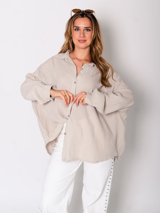 Midi Waffle Bluse - Beige