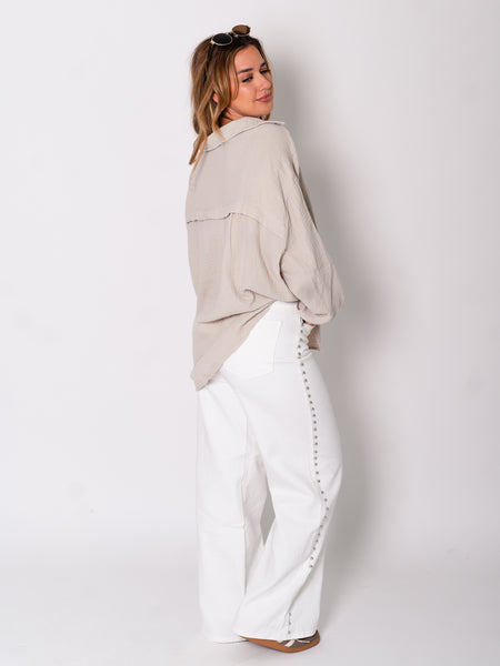 Midi Waffle Bluse - Beige