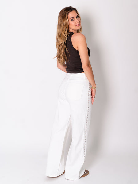 Studs Wide Leg Jeans - Weiß