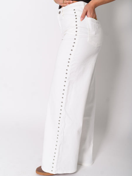 Studs Wide Leg Jeans - Weiß