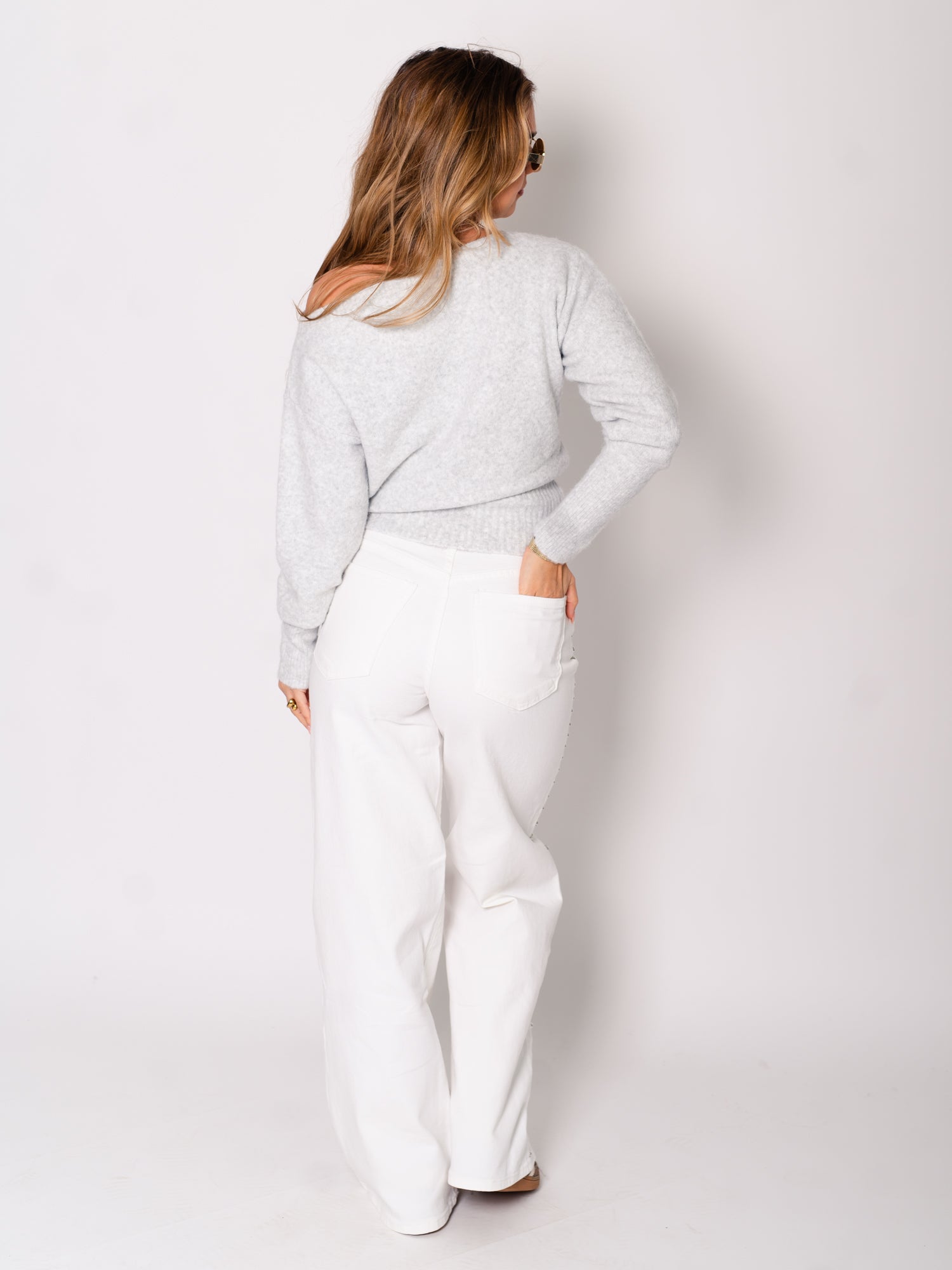 Studs Wide Leg Jeans - Weiß