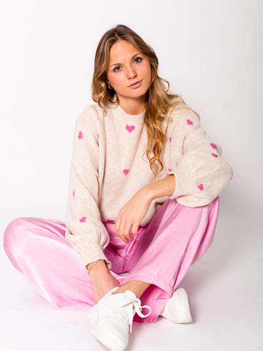 Heart Pullover - Beige/Pink