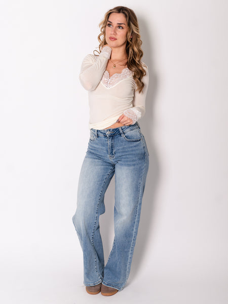 Lace Cashmere Longsleeve - Cremeweiß