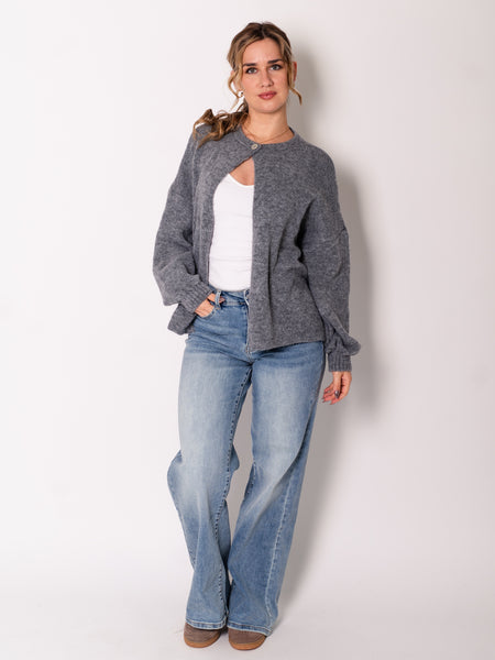 Simple Button Strickjacke - Dunkelgrau