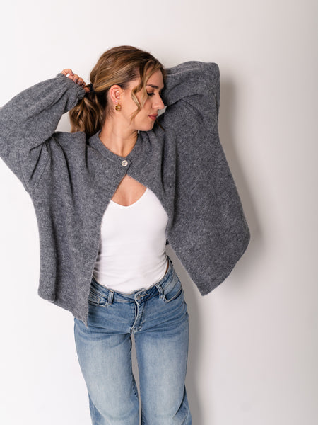 Simple Button Strickjacke - Dunkelgrau