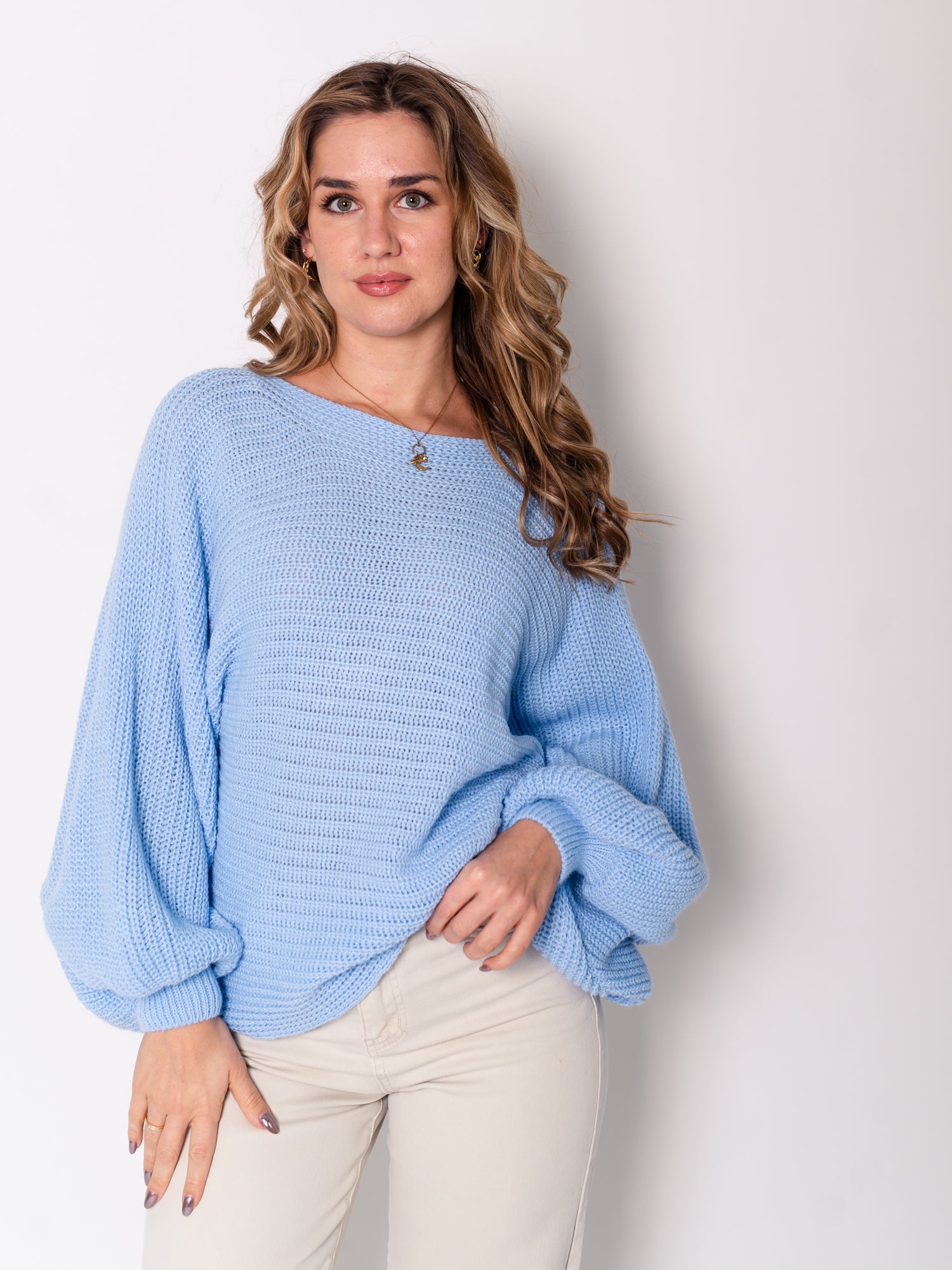 Schleifen Strick Pullover - Babyblau