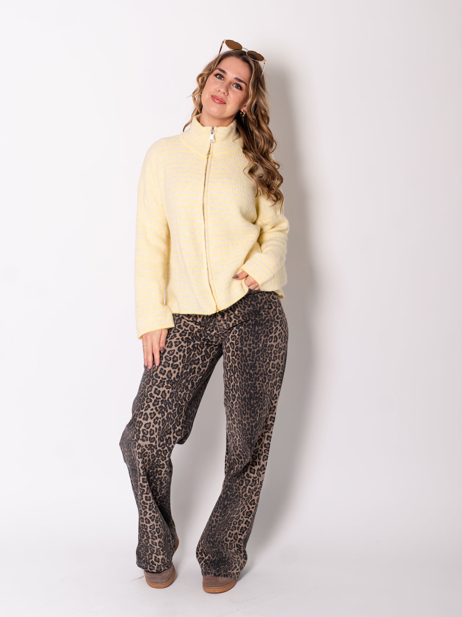 Zip Up Streifen  Cardigan - Gelb