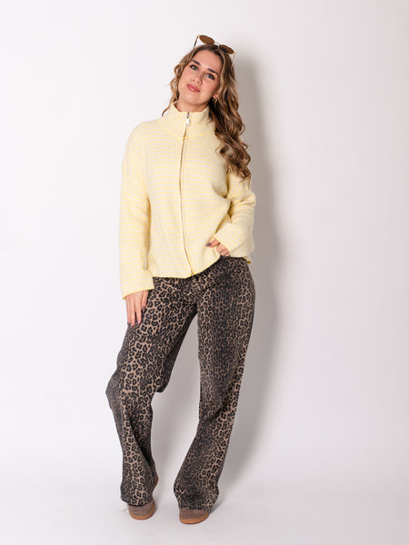 Zip Up Streifen  Cardigan - Gelb