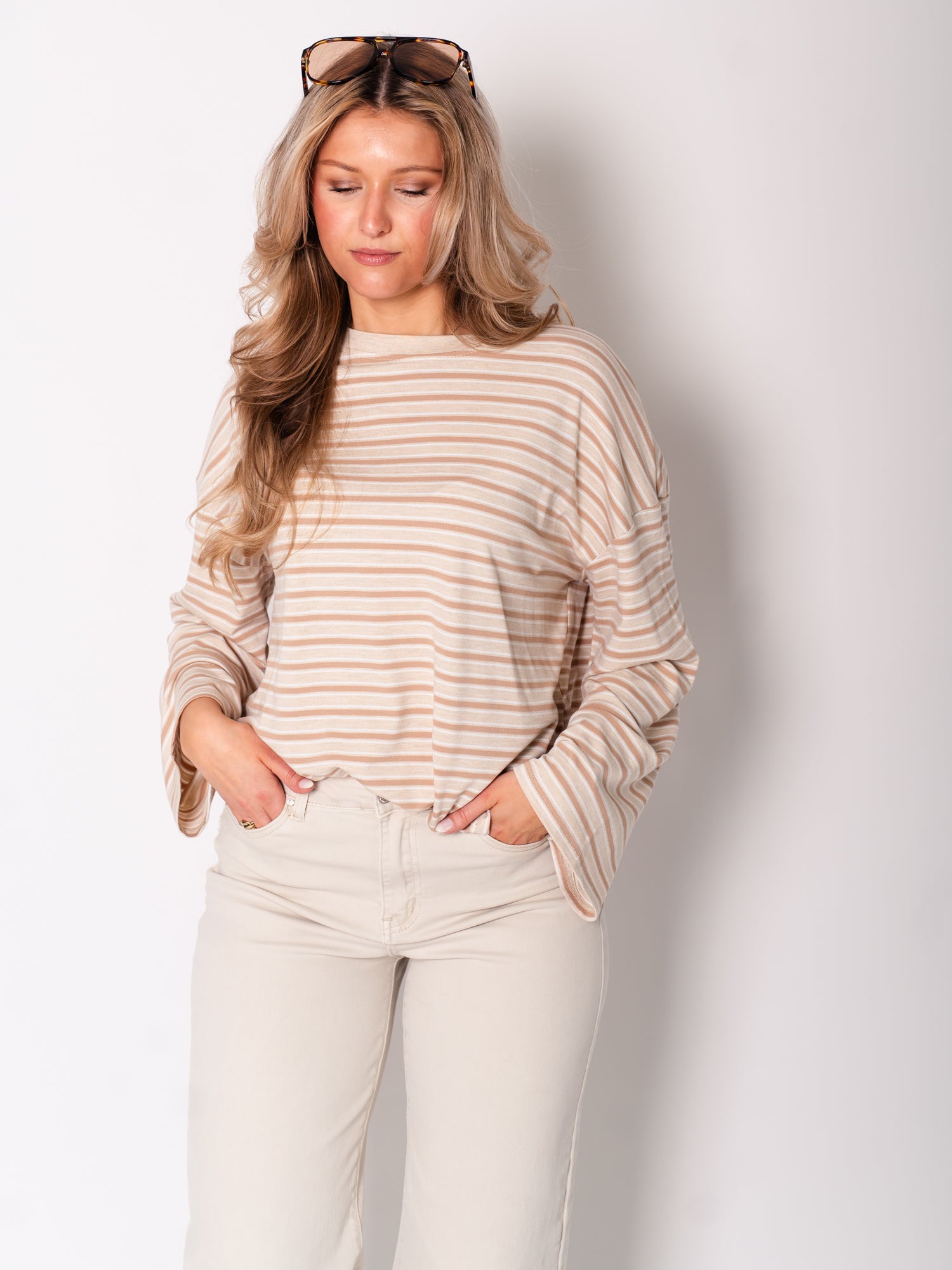 Streifen Longsleeve - Beige/Taupe
