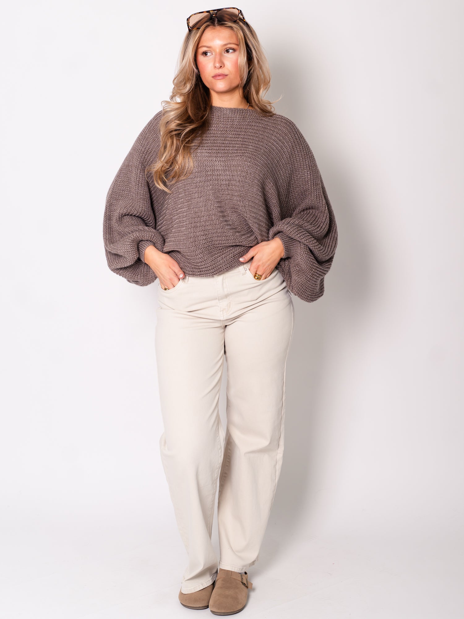 Schleifen Strick Pullover - Coffee