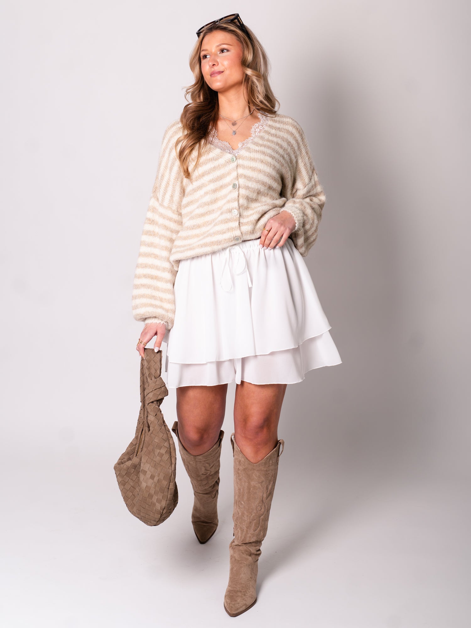 Mila Streifen Strickjacke - Creme/Beige