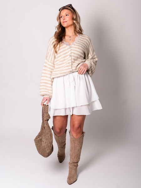 Mila Streifen Strickjacke - Creme/Beige