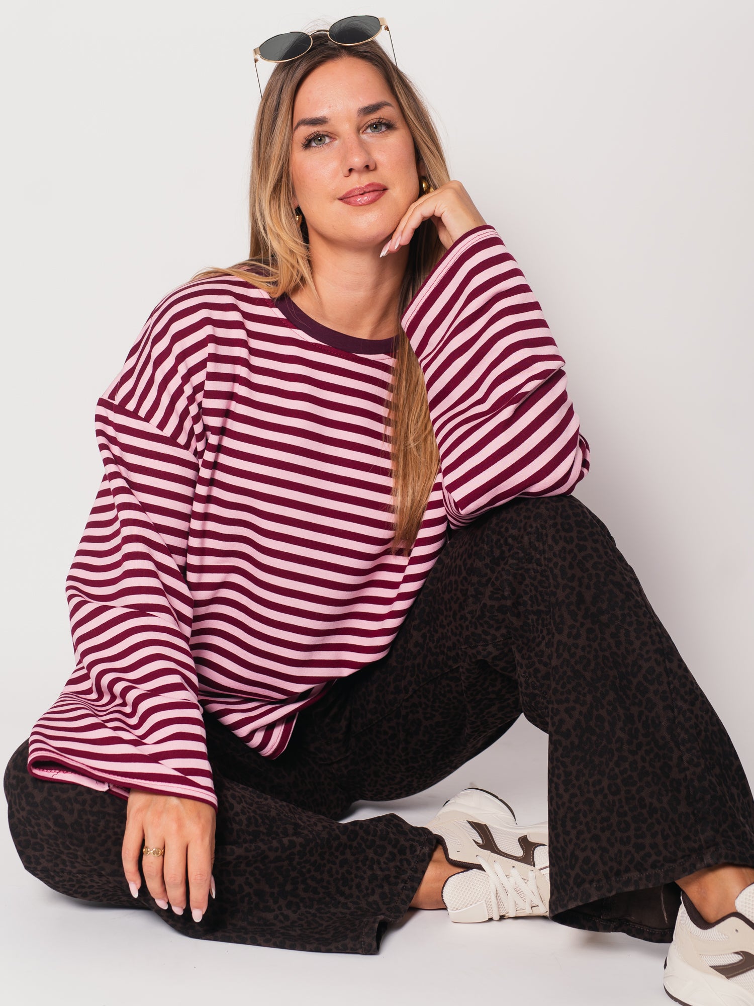 Stripes Sweatshirt - Burgundy/ Rosa