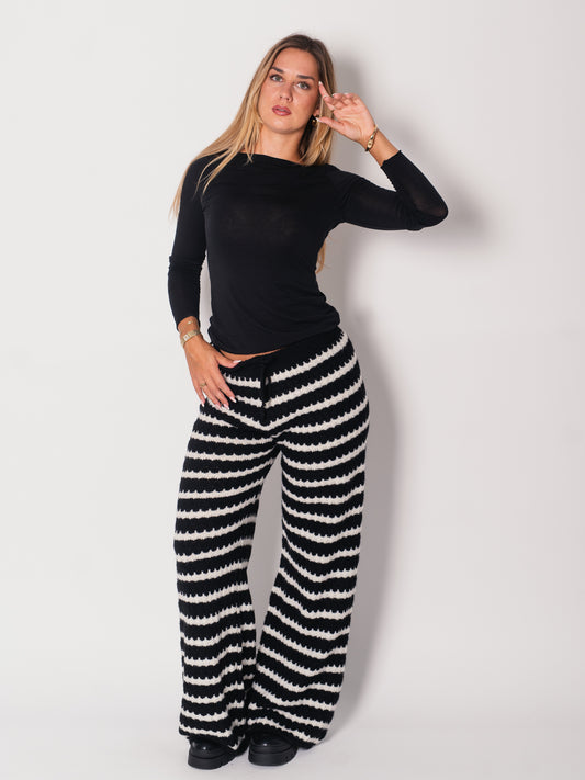 Kassia Strick Hose - Schwarz/Creme