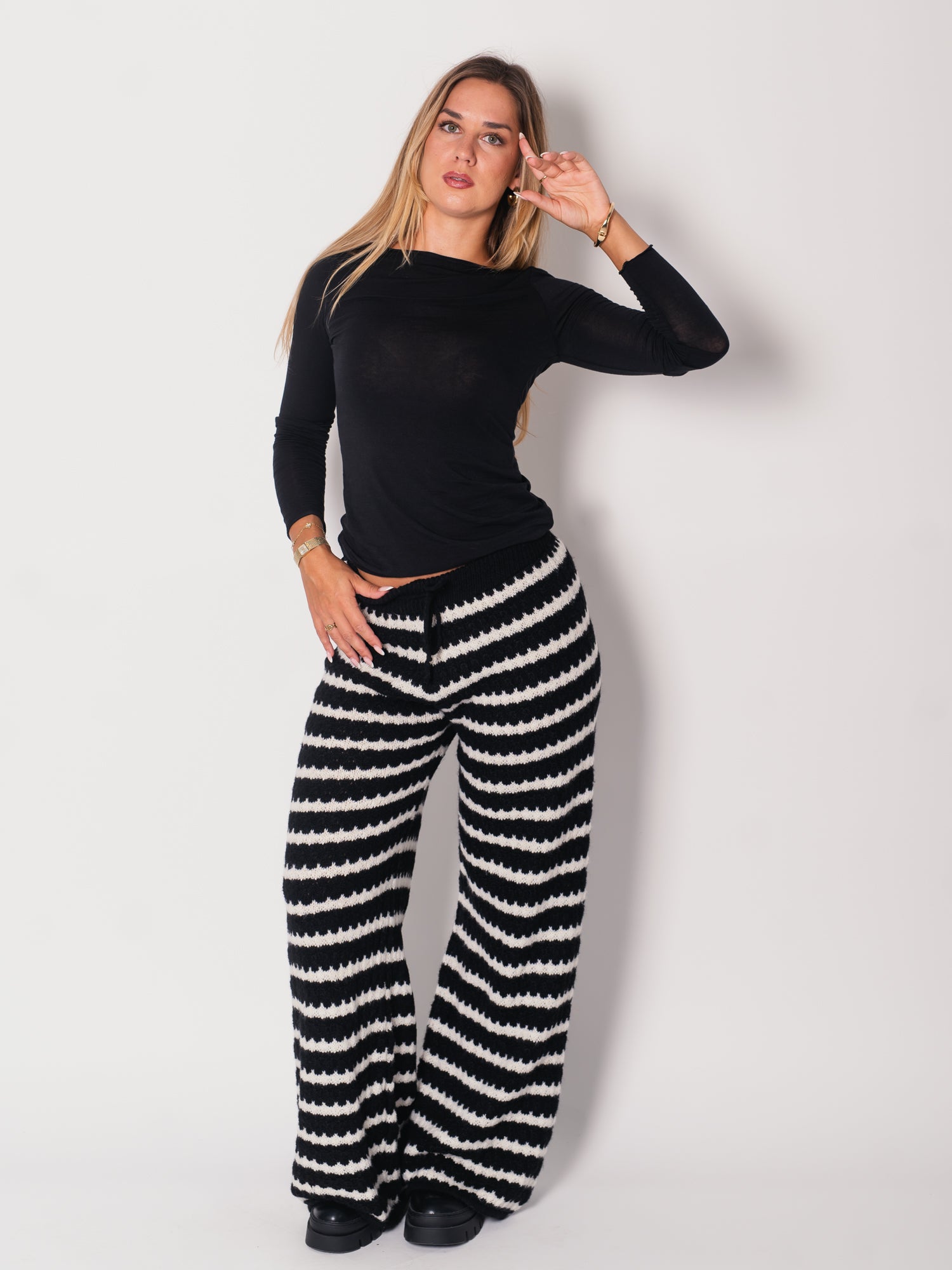 Kassia Strick Hose - Schwarz/Creme