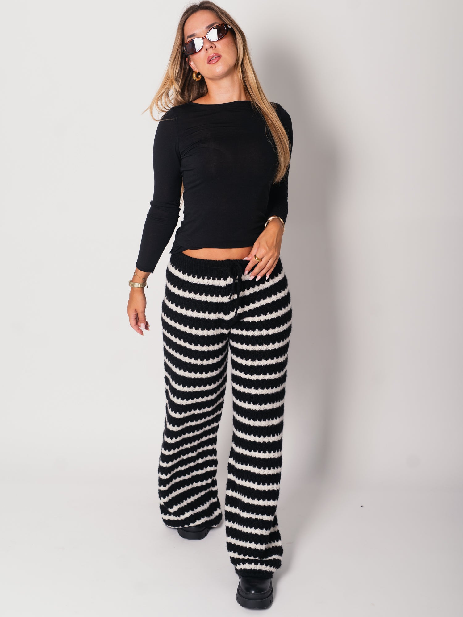 Kassia Strick Hose - Schwarz/Creme