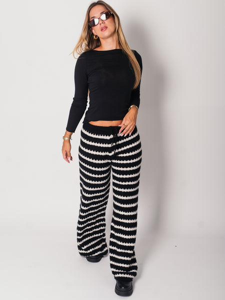 Kassia Strick Hose - Schwarz/Creme