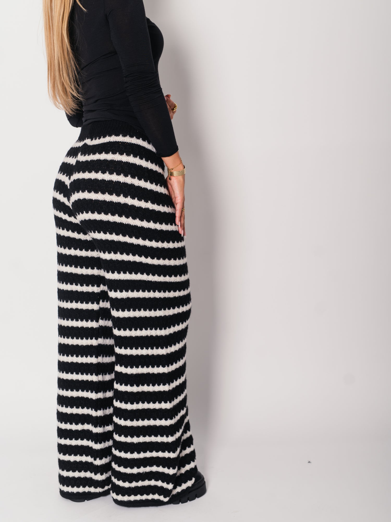 Kassia Strick Hose - Schwarz/Creme