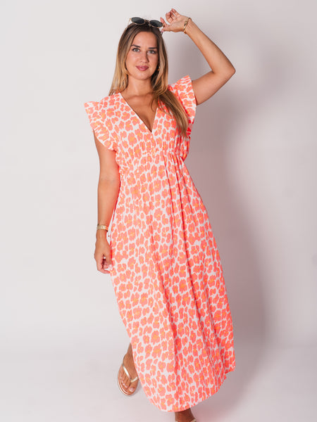 Leonora Musselin Kleid -  Leo/Orange/Weiß