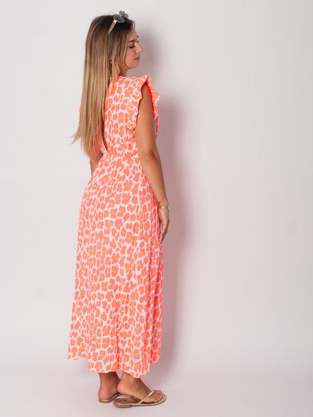 Leonora Musselin Kleid -  Leo/Orange/Weiß