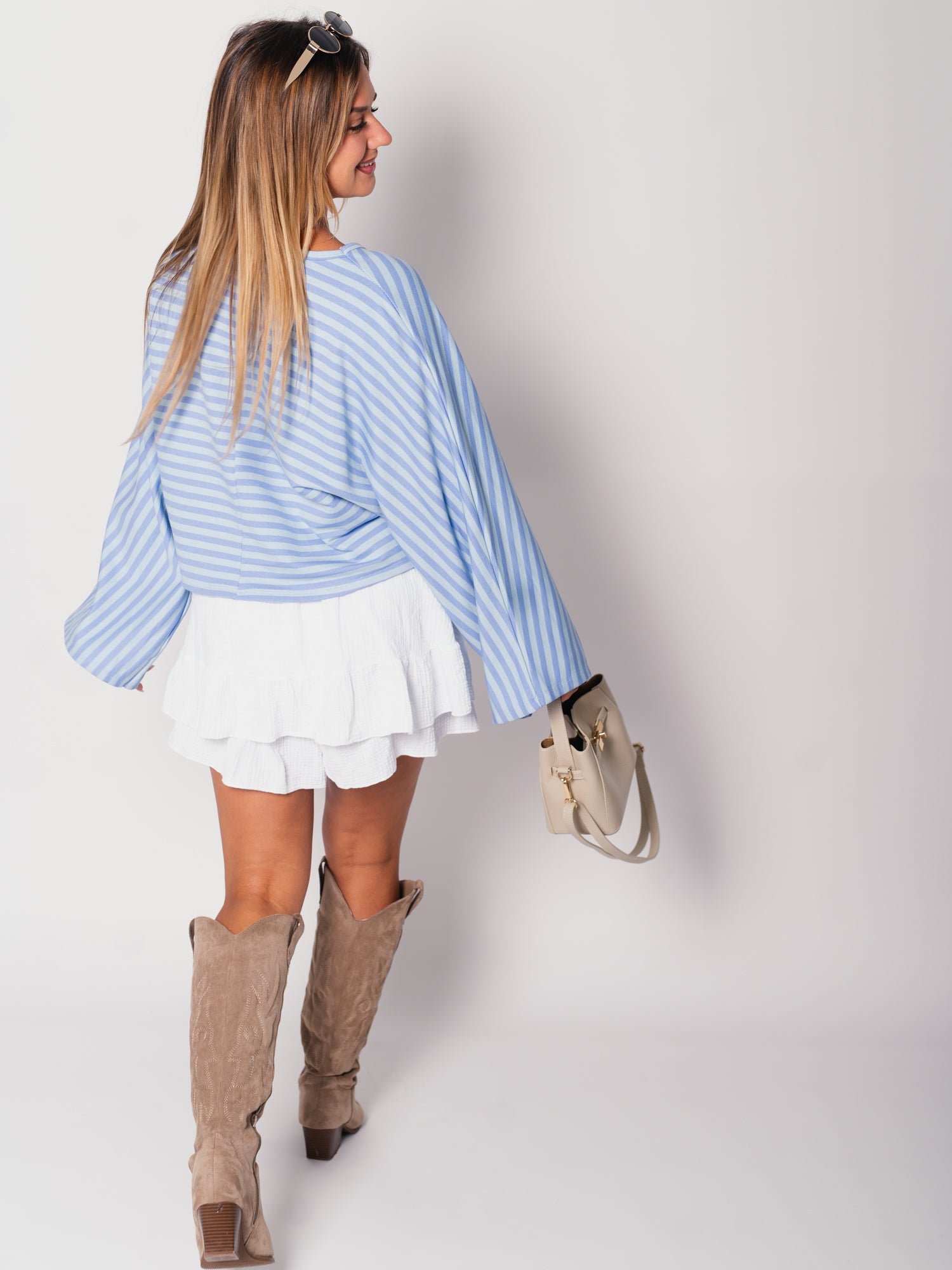 Belli Streifen Crop Shirt - Hellblau/Blau