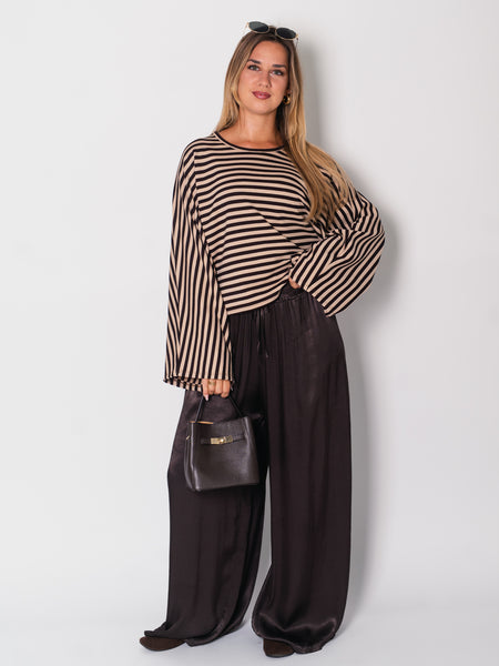 Belli Streifen Crop Shirt - Espresso/Beige