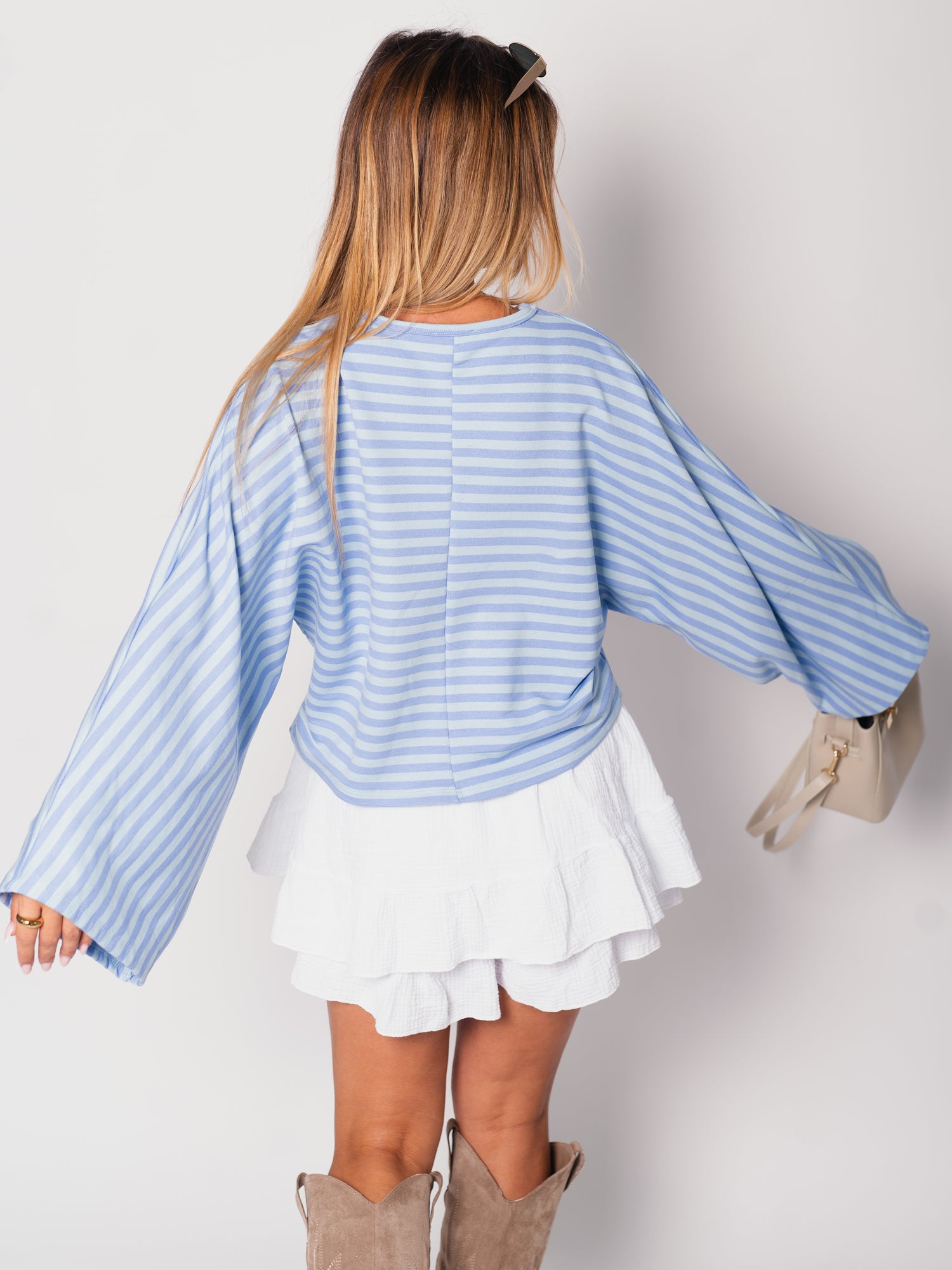 Belli Streifen Crop Shirt - Hellblau/Blau