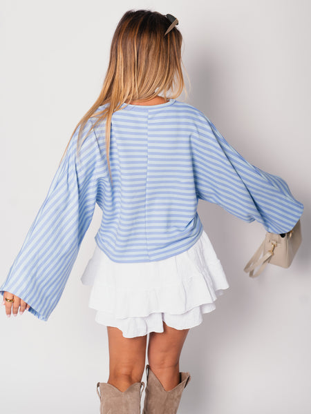 Belli Streifen Crop Shirt - Hellblau/Blau