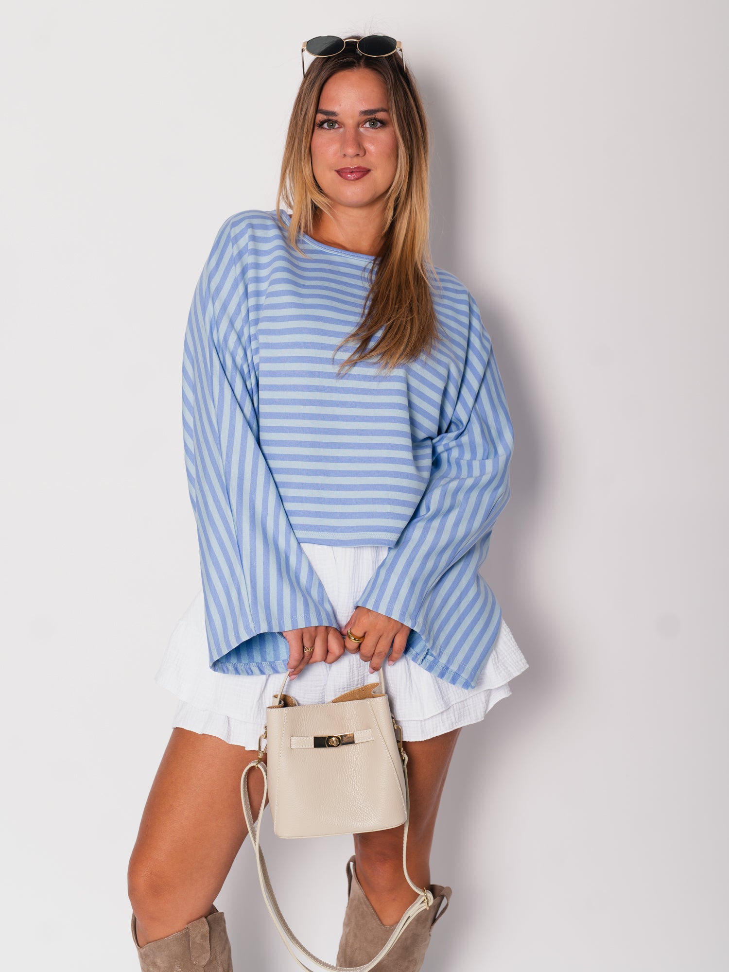Belli Streifen Crop Shirt - Hellblau/Blau