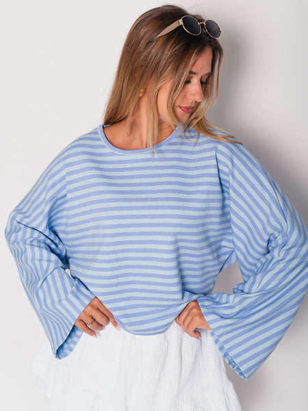 Belli Streifen Crop Shirt - Hellblau/Blau