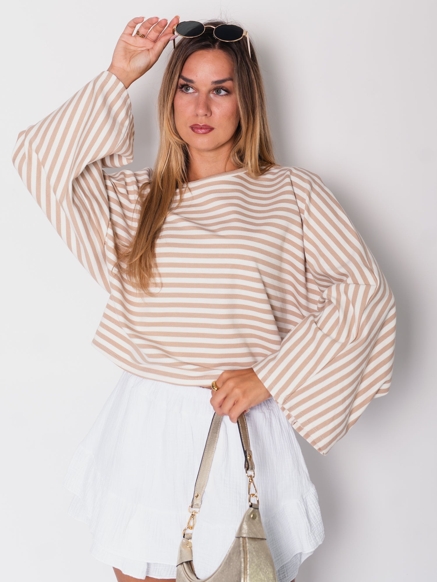 Belli Streifen Crop Shirt - Creme/Beige
