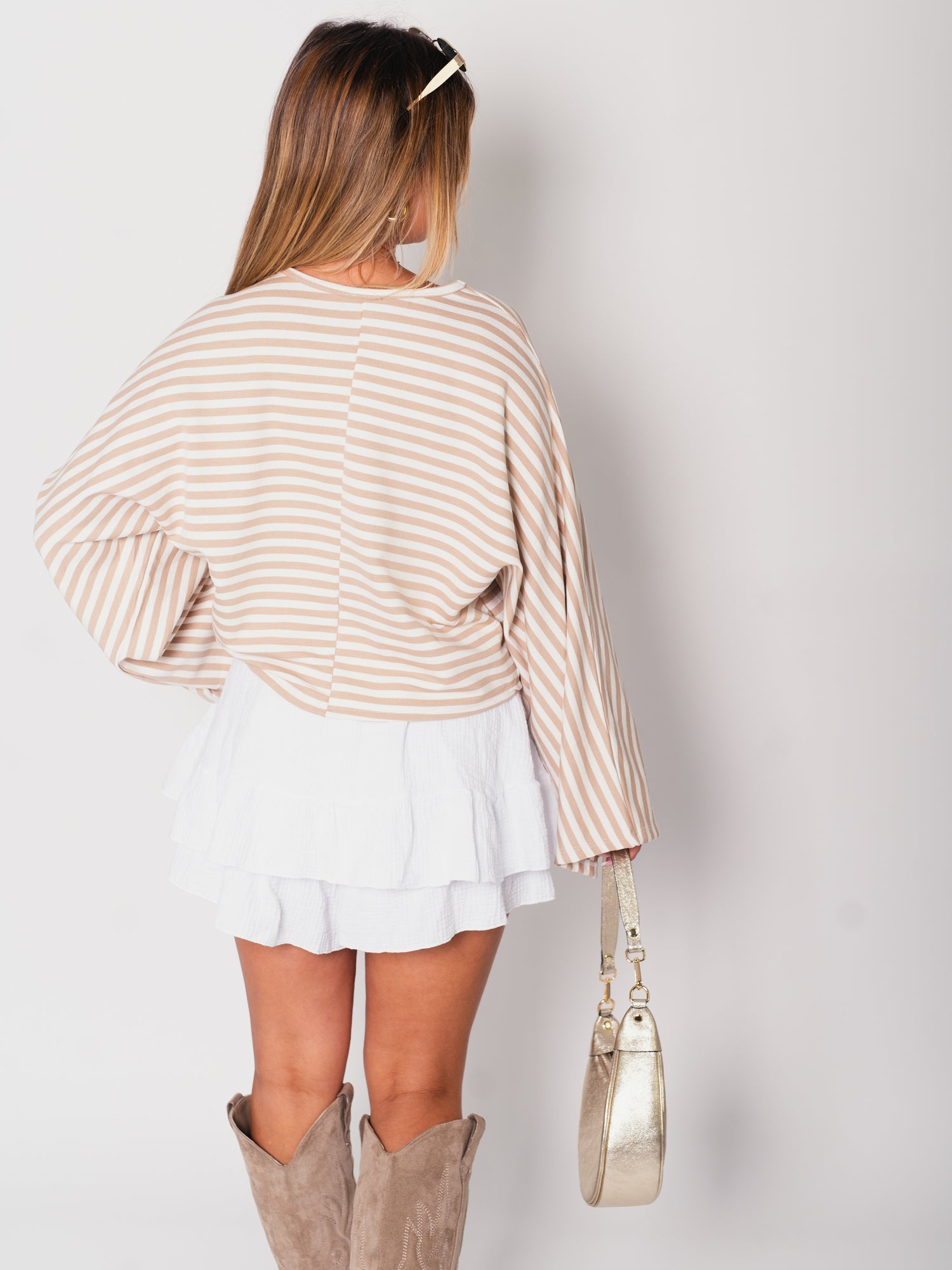 Belli Streifen Crop Shirt - Creme/Beige