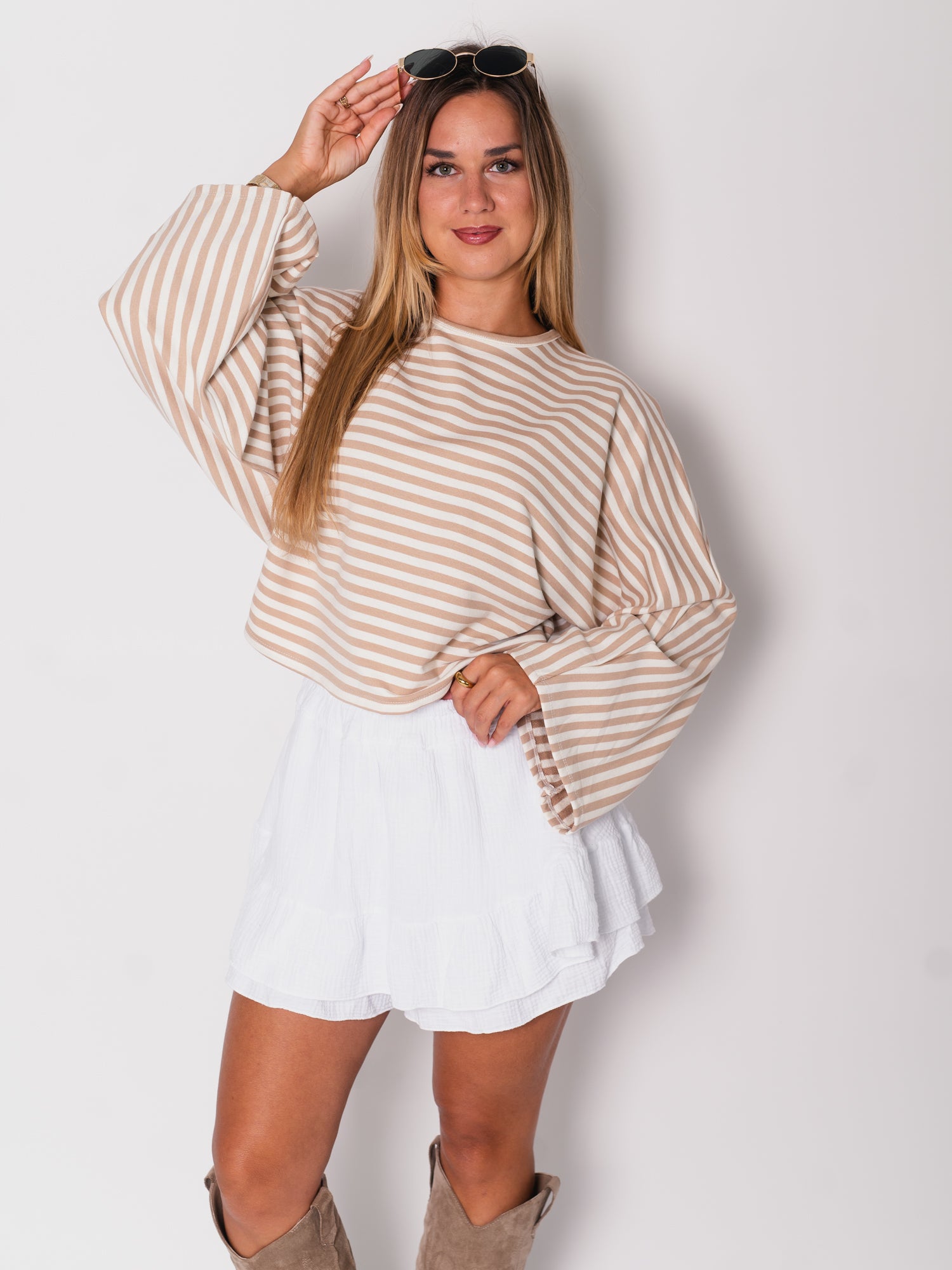 Belli Streifen Crop Shirt - Creme/Beige